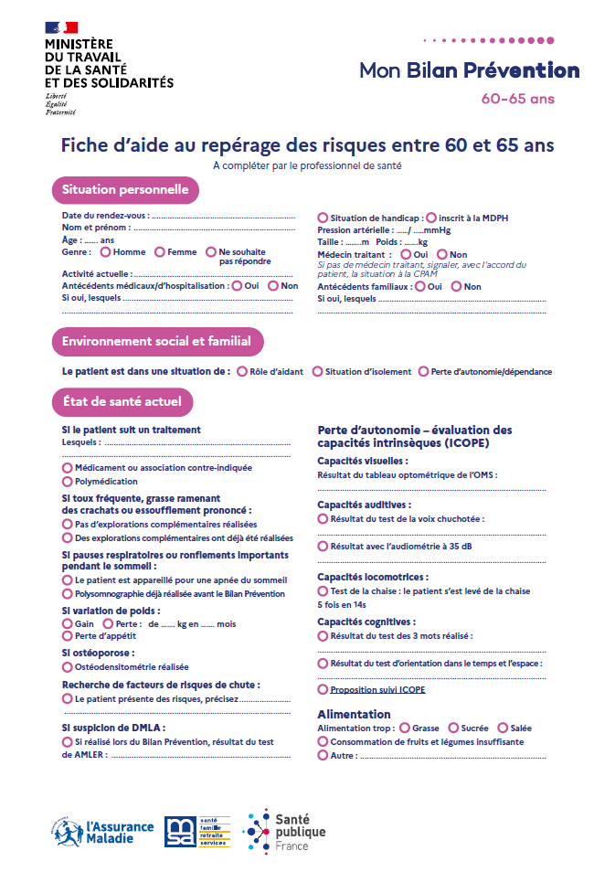 Fiche d'aide au repérage des risques entre 60 et 65 ans