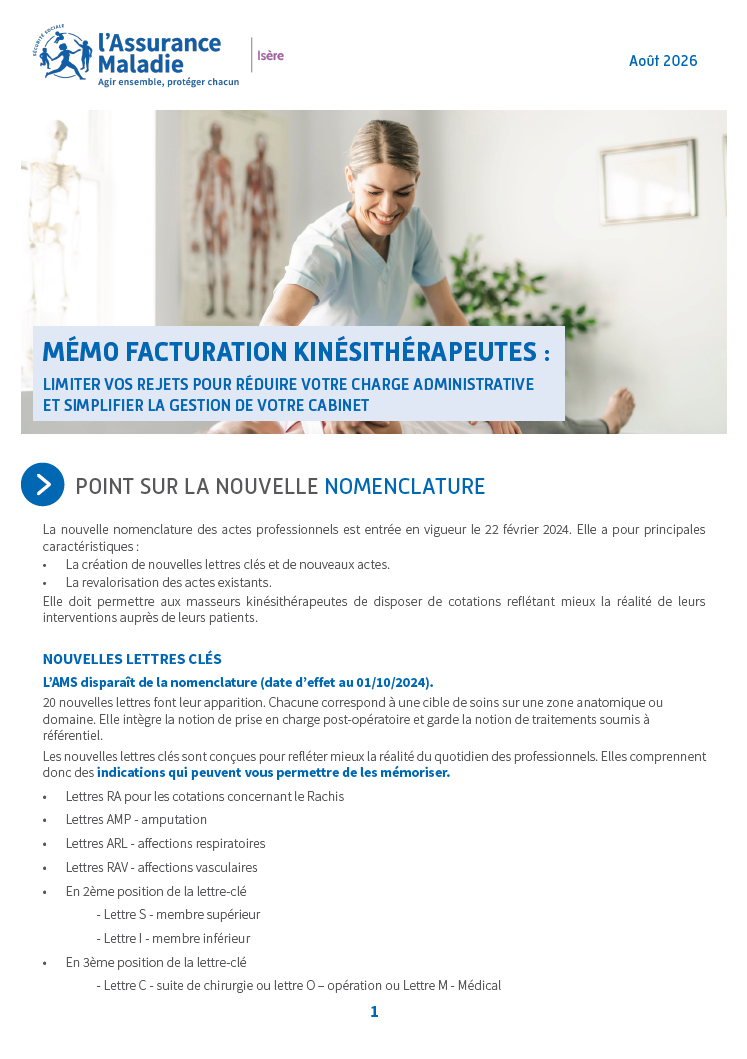 Mémo Facturation kinésithérapeutes