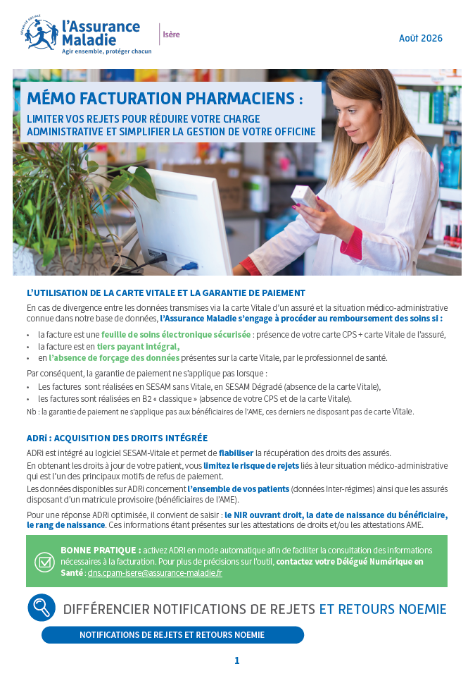 Mémo Facturation pharmaciens 